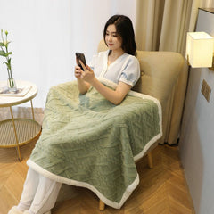Green 90×140cm Textured bar knit pattern Sherpa Fleece and Taffeta Throw Blanket – Soft Loungewear Shawl, Warm Office & Sofa 