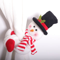Christmas Flannel Throw Blanket and Snowman Curtain Tieback Set, 150*130cm Thick Fleece Sofa Blanket with 2 Plush Snowman Vel