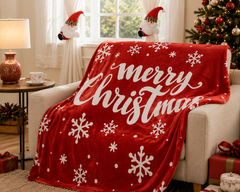 Christmas Flannel Throw Blanket and Santa Curtain Tieback Set, 150*130cm Thick Fleece Sofa Blanket with 2 Plush Santa Velcro 