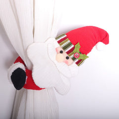 Christmas Flannel Throw Blanket and Santa Curtain Tieback Set, 150*130cm Thick Fleece Sofa Blanket with 2 Plush Santa Velcro 