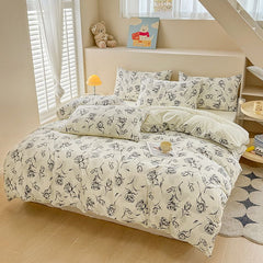 Rose Print Bedding Set - 3 Piece Set - Quilt Cover 200 x 229 cm with 2 Pillowcases 51 x 66 cm - White and Black Floral