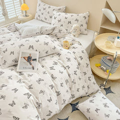 Butterfly Print Bedding Set - 3 Piece Set - Quilt Cover 200 x 229 cm with 2 Pillowcases 51 x 66 cm - White and Black Butterfl