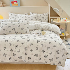 Butterfly Print Bedding Set - 3 Piece Set - Quilt Cover 229 x 229 cm with 2 Pillowcases 51 x 66 cm - White and Black Butterfl