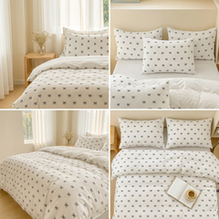 Bow Print Bedding Set - 3 Piece Set - Quilt Cover 229 x 229 cm with 2 Pillowcases 51 x 66 cm - White and Black Bow Pattern
