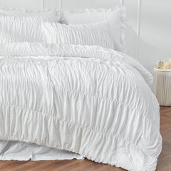 Textured Bohemian Ruffled Quilt Cover Set, Soft Crinkle Bedding Set with 1 Duvet Cover and 1 Pillowcases (Single)