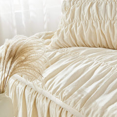 Wrinkle Textured Bedding Set - 3 Piece Quilt Cover and Pillowcase Set - Beige Bohemian Style（Double）