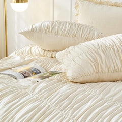 Wrinkle Textured Bedding Set - 3 Piece Quilt Cover and Pillowcase Set - Beige Bohemian Style（Double）