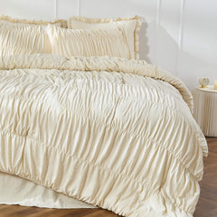Wrinkle Textured Bedding Set - 3 Piece Quilt Cover and Pillowcase Set - Beige Bohemian Style（Double）