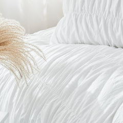 Wrinkle Textured Bedding Set - 3 Piece Quilt Cover and Pillowcase Set - White Bohemian Style（Double）