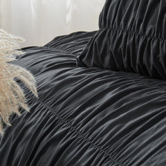 Textured Bohemian Ruffled Quilt Cover Set, Soft Crinkle Bedding Set with 1 Duvet Cover and 1 Pillowcases (Single)