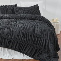 Textured Bohemian Ruffled Quilt Cover Set, Soft Crinkle Bedding Set with 1 Duvet Cover and 1 Pillowcases (Single)