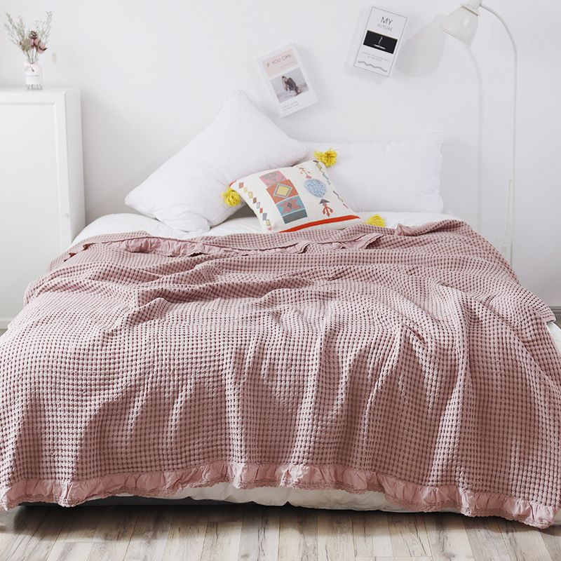 Cotton Waffle Blanket - Dark Pink Textured Throw 150x200cm for Sofa, Office and Travel Use