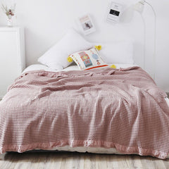 Cotton Waffle Blanket - Dark Pink Textured Throw 200x230cm for Sofa, Office and Travel Use