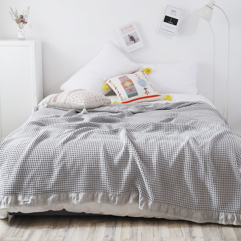 Cotton Waffle Blanket - Grey Textured Throw 200x230cm for Sofa, Office and Travel Use