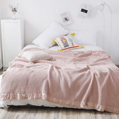 Cotton Waffle Blanket - Pink Textured Throw 150x200cm for Sofa, Office and Travel Use