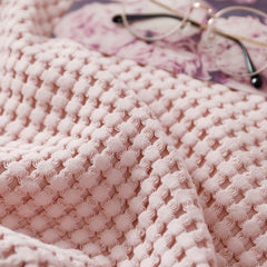 Cotton Waffle Blanket - Pink Textured Throw 150x200cm for Sofa, Office and Travel Use