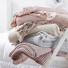 Cotton Waffle Blanket - Pink Textured Throw 200x230cm for Sofa, Office and Travel Use