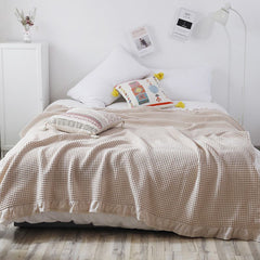 Cotton Waffle Blanket - Beige Textured Throw 200x230cm for Sofa, Office and Travel Use
