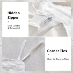 White Tufted Stripe Bedding Set - 3 Piece Quilt Cover and Pillowcase Set -(Double)
