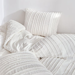 White Tufted Stripe Bedding Set - 3 Piece Quilt Cover and Pillowcase Set -(King)