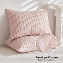 Pink Tufted Stripe Bedding Set - 3 Piece Quilt Cover and Pillowcase Set -(Double)