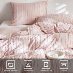 Pink Tufted Stripe Bedding Set - 3 Piece Quilt Cover and Pillowcase Set -(Queen)