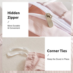 Pink Tufted Stripe Bedding Set - 3 Piece Quilt Cover and Pillowcase Set -(Queen)