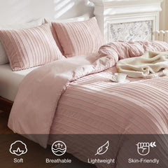 Pink Tufted Stripe Bedding Set - 3 Piece Quilt Cover and Pillowcase Set -(King)