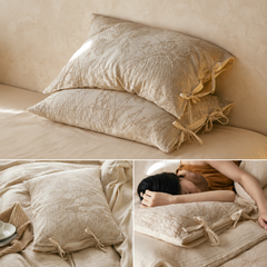 Linen Cotton Pillowcase Pair with Tie Closure Floral Pillow Covers 48x74cm (Style 2)