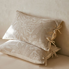 Linen Cotton Pillowcase Pair with Tie Closure Floral Pillow Covers 48x74cm (Style 3)