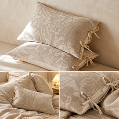 Linen Cotton Pillowcase Pair with Tie Closure Floral Pillow Covers 48x74cm (Style 3)