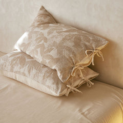 Linen Cotton Pillowcase Pair with Tie Closure Floral Pillow Covers 48x74cm (Style 4)