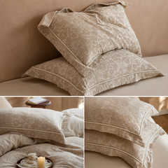 Floral Linen Style Pillowcase Set - 2 Piece Pillow Covers 48 x 74 cm - Wide Border Design (Style 3)