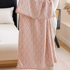 Pink Diamond Pattern Bamboo Fiber Summer Cooling Blanket 200×230cm for Bed Sofa Air Conditioned Room Lightweight Breathable G