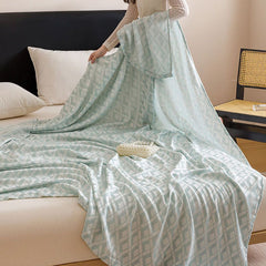 Blue Diamond Pattern Bamboo Fiber Summer Cooling Blanket 150×200cm for Bed Sofa Air Conditioned Room Lightweight Breathable G