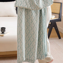 Blue Diamond Pattern Bamboo Fiber Summer Cooling Blanket 150×200cm for Bed Sofa Air Conditioned Room Lightweight Breathable G