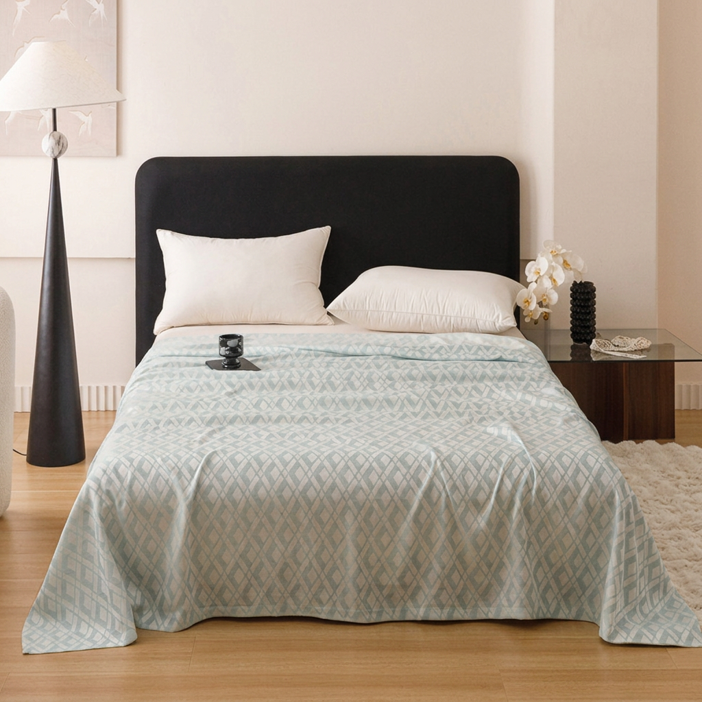 Blue Diamond Pattern Bamboo Fiber Summer Cooling Blanket 200×230cm for Bed Sofa Air Conditioned Room Lightweight Breathable G