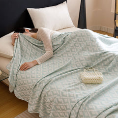 Blue Diamond Pattern Bamboo Fiber Summer Cooling Blanket 200×230cm for Bed Sofa Air Conditioned Room Lightweight Breathable G