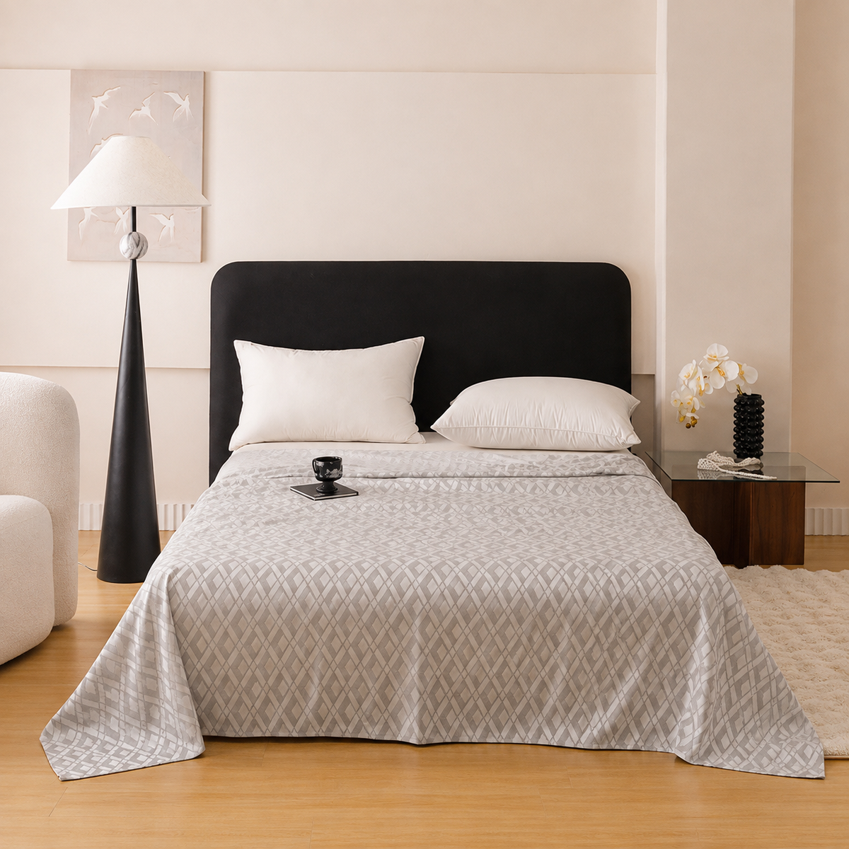 Silver Diamond Pattern Bamboo Fiber Summer Cooling Blanket 200×230cm for Bed Sofa Air Conditioned Room Lightweight Breathable
