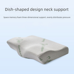 Single Butterfly Memory Foam Pillow - Ergonomic Neck Support Cushion with Removable Bamboo Fibre Cover 50x30x10/7cm for Sleep