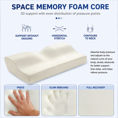 Single Butterfly Memory Foam Pillow - Ergonomic Neck Support Cushion with Removable Bamboo Fibre Cover 50x30x10/7cm for Sleep