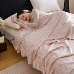 Pink Bamboo Fibre Summer Blanket - Vine Pattern Cooling Throw Blanket 150x200cm Lightweight Breathable Summer Quilt