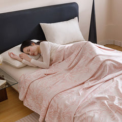 Bamboo Fibre Cooling Blanket Pink Bamboo Pattern 150x200cm for Summer Bed and Air Conditioned Rooms
