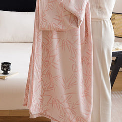 Bamboo Fibre Cooling Blanket Pink Bamboo Pattern 150x200cm for Summer Bed and Air Conditioned Rooms