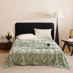 Bamboo Fibre Cooling Blanket Green Bamboo Pattern 200×230cm for Summer Bed and Air Conditioned Rooms