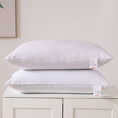 2 Pack White Medium Bed Pillows with Washable Zip Cover Set (48 x 74 cm) - Soft Brushed  Fabric, Plush Fibre Fill, Fast Rebou