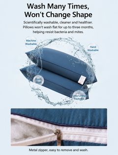 2 Pack Grey Medium Bed Pillows with Washable Zip Cover Set (48 x 74 cm) - Soft Brushed  Fabric, Plush Fibre Fill, Fast Reboun