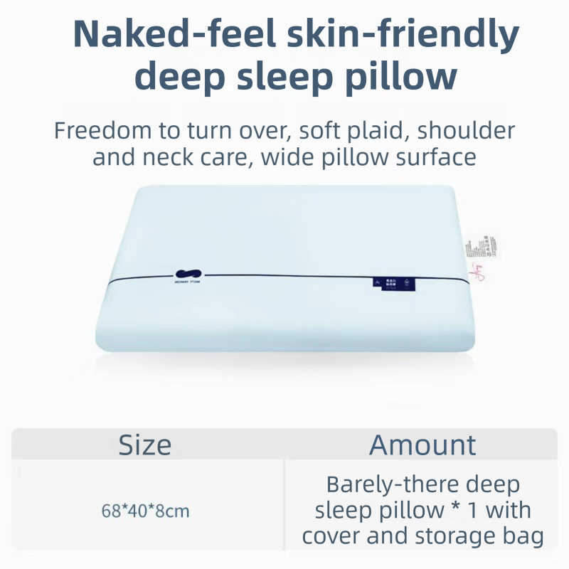 Blue Deep Sleep Slow Rebound Memory Foam Pillow with Washable Cover and Storage Bag - Broad Surface and All-Around Neck Suppo