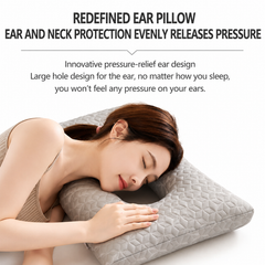 3D Knitted Ergonomic Ear Protection Pillow with Hollow Ear Relief Design & Breathable Washable Cover - High Elasticity Suppor