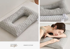 3D Knitted Ergonomic Ear Protection Pillow with Hollow Ear Relief Design & Breathable Washable Cover - High Elasticity Suppor